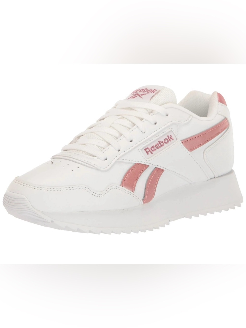 Reebok Women's  Ripple Doubke White Sneakers with Pink Accents